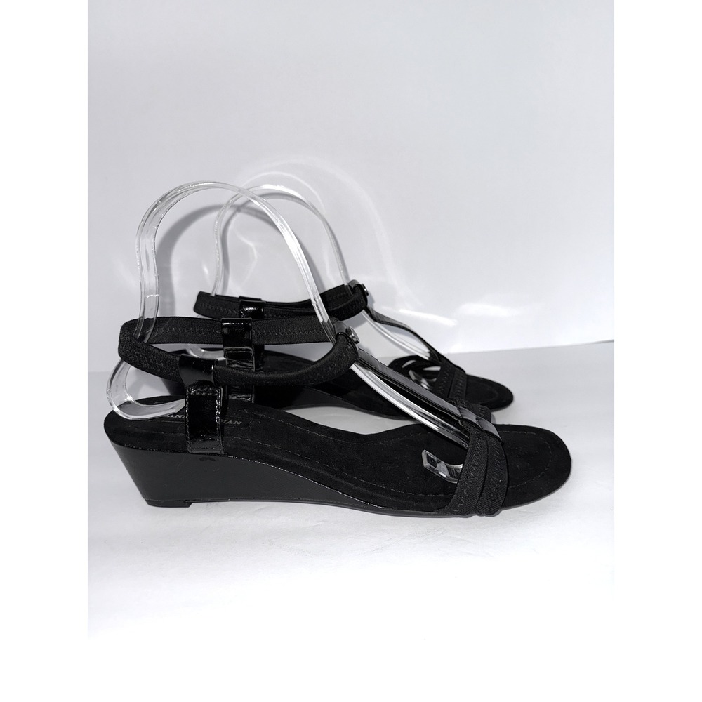 Dana Buchman 9 T-bar Blk Heel Wedge Sandals Summer Whimsigoth Office Career Y2K - Picture 7 of 12